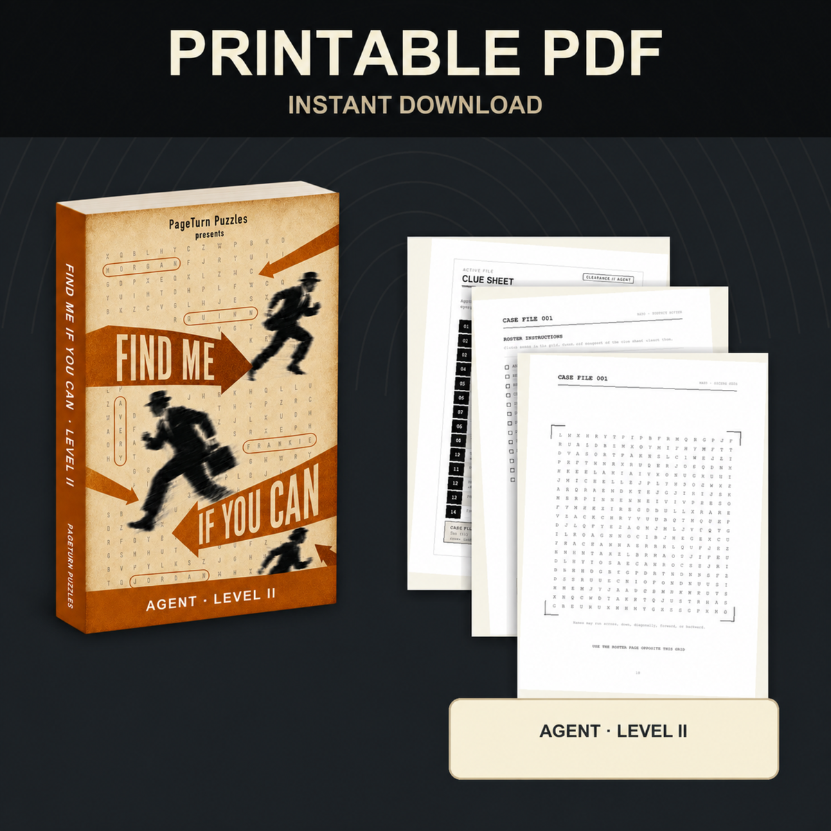 PageTurn Puzzles printable preview hero with correct cover: find-me-if-you-can-agent-level-ii-printable-pdf