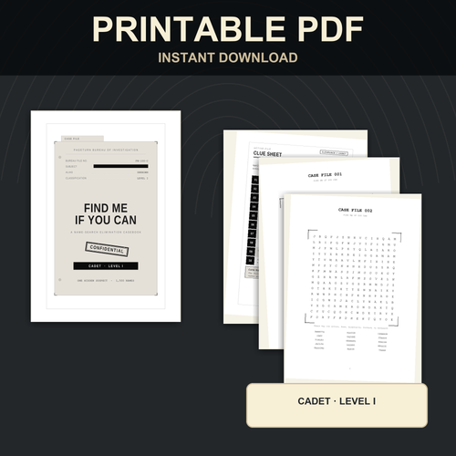 PageTurn Puzzles printable preview hero: find-me-if-you-can-cadet-level-i-printable-pdf