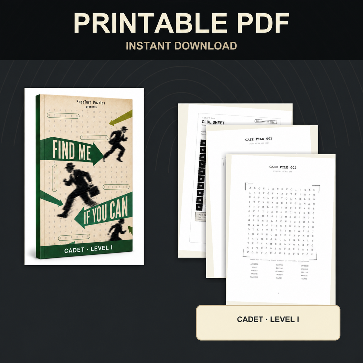 PageTurn Puzzles printable preview hero with correct cover: find-me-if-you-can-cadet-level-i-printable-pdf