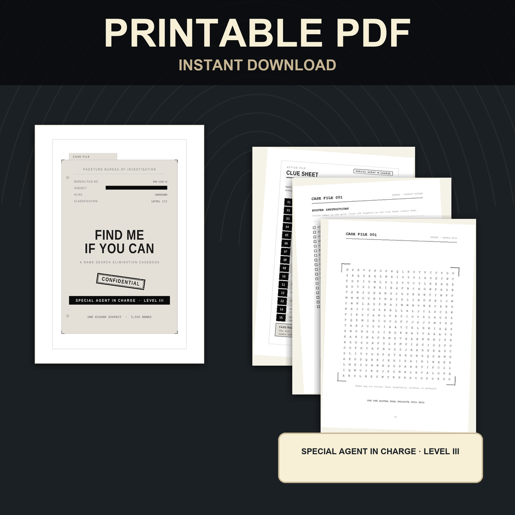 PageTurn Puzzles printable preview hero: find-me-if-you-can-special-agent-in-charge-level-iii-printable-pdf