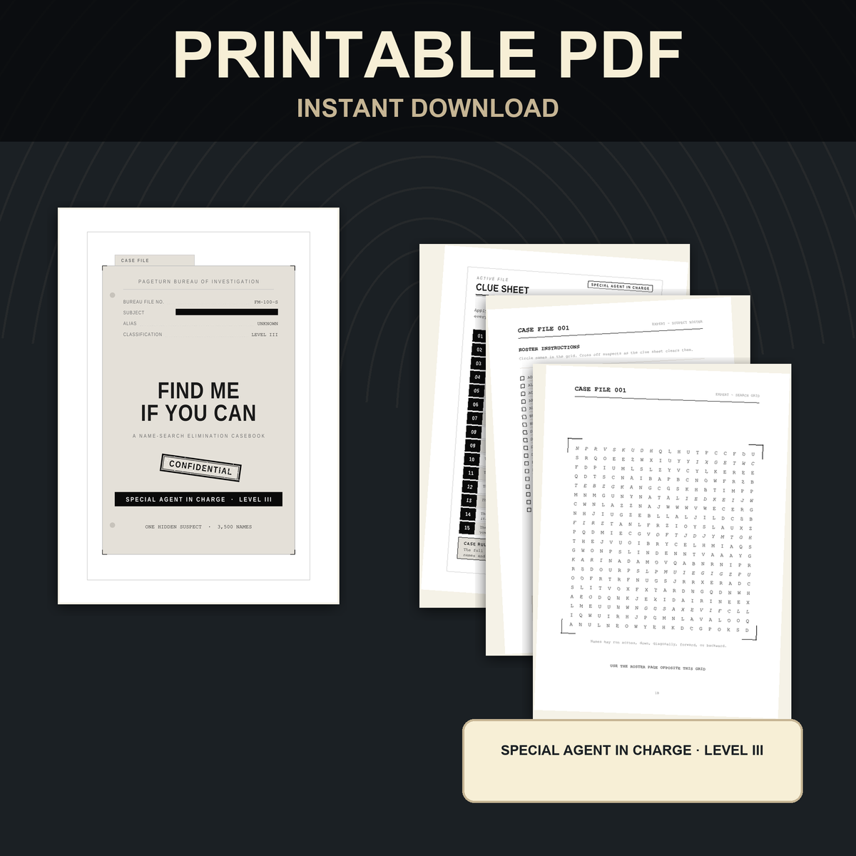 PageTurn Puzzles printable preview hero: find-me-if-you-can-special-agent-in-charge-level-iii-printable-pdf