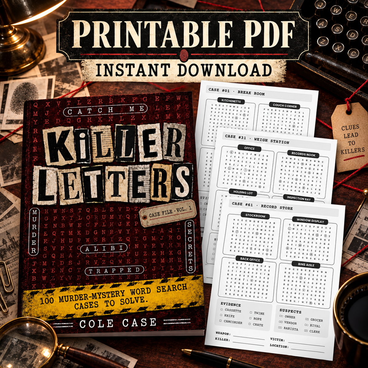 PageTurn Puzzles printable preview hero: killer-letters-vol-1-printable-pdf
