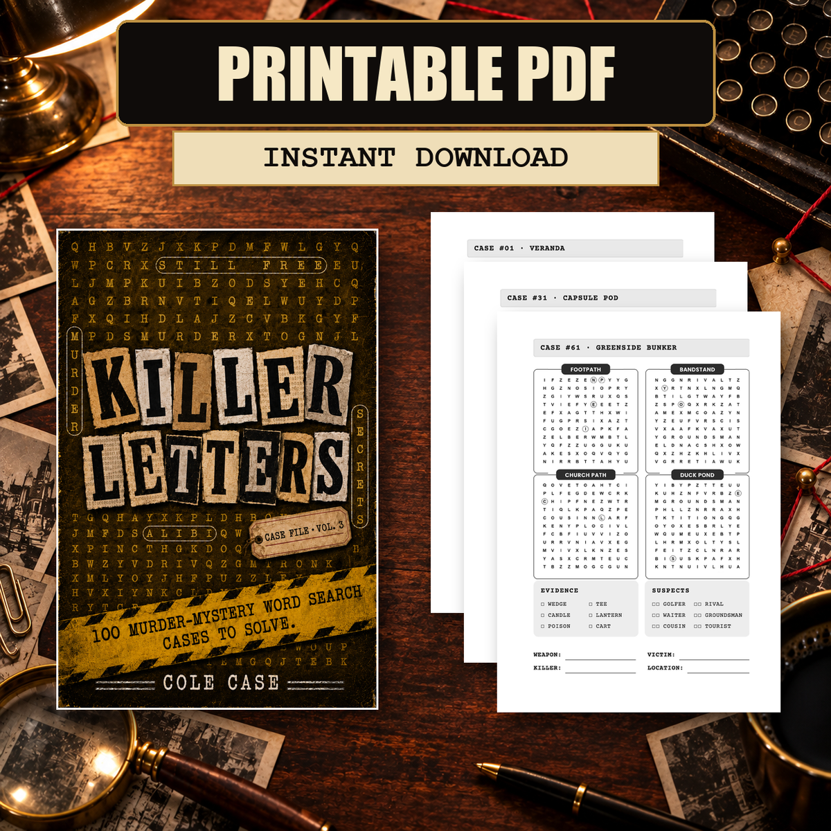 PageTurn Puzzles printable preview hero: killer-letters-vol-3-printable-pdf