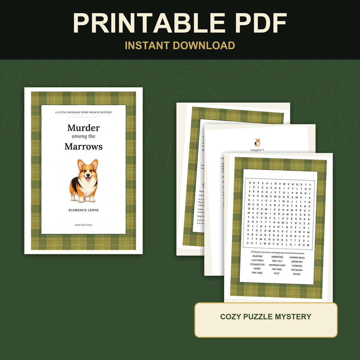 PageTurn Puzzles printable preview hero: murder-among-the-marrows-printable-pdf