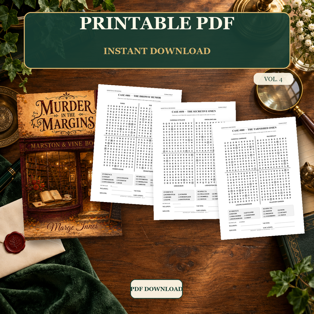 PageTurn Puzzles printable preview hero: murder-in-the-margins-vol-4-printable-pdf