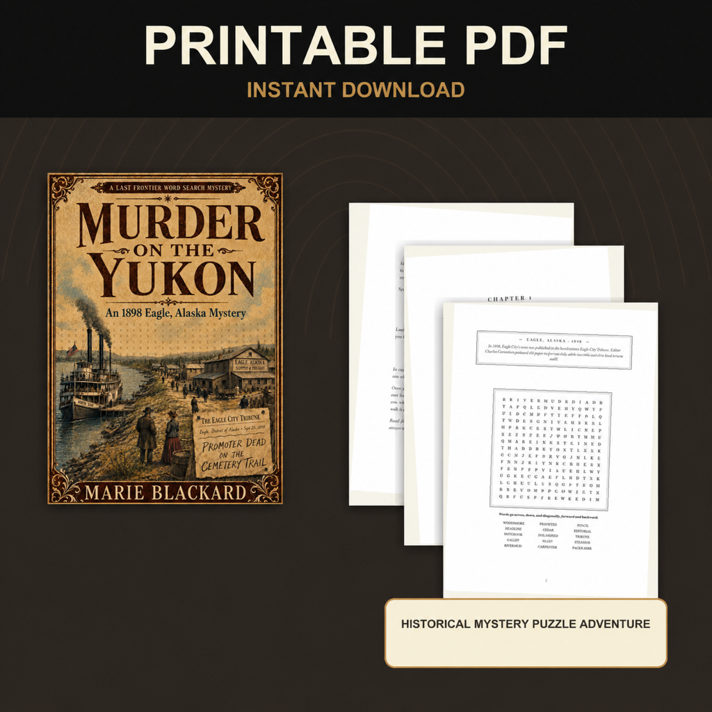 PageTurn Puzzles printable preview hero with correct cover: murder-on-the-yukon-printable-pdf