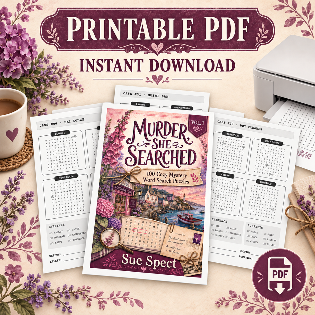 Murder, She Searched Volume 1 printable PDF with authentic puzzle previews