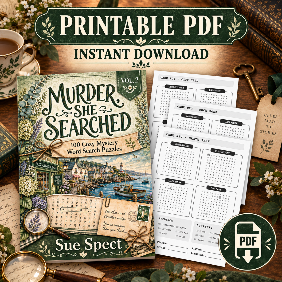 Murder, She Searched Volume 2 printable PDF with authentic puzzle previews