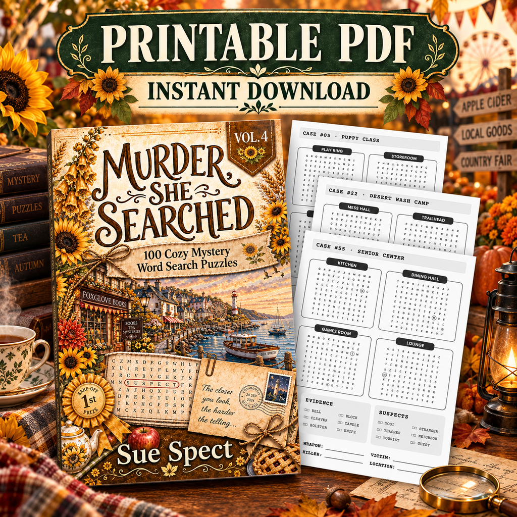 Murder, She Searched Volume 4 printable PDF with authentic puzzle previews