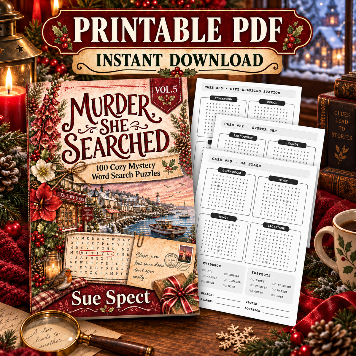 Murder, She Searched Volume 5 printable PDF with authentic puzzle previews